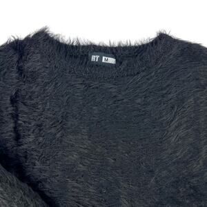 RT Black Furry Cropped Stretchy Form Fitting Sweater Goth Emo Grunge Medium
